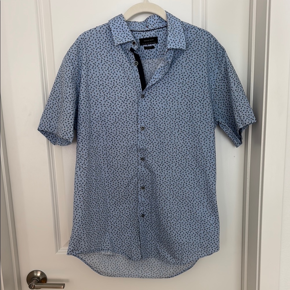 Zara Blue Casual Button Down Shirt with Geometric Pattern